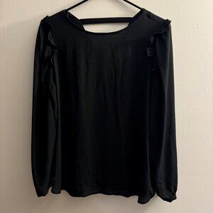 Loft - Black Ruffle Should Long Sleeve Blouse